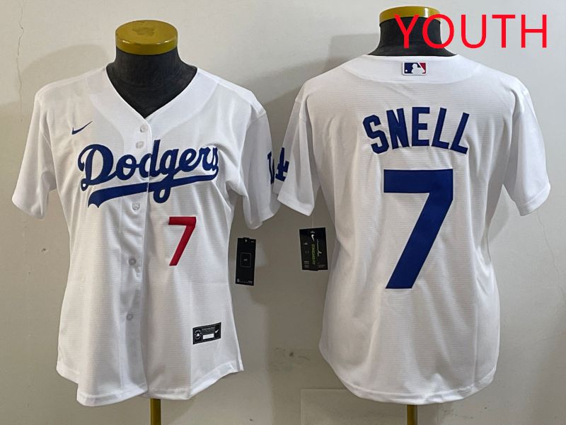 Youth Los Angeles Dodgers 7 Snell White Game 2025 Nike MLB Jersey style 6